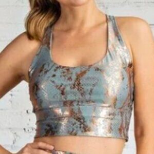 NWOT Blue & Gold 1X Snake foil print sports bra